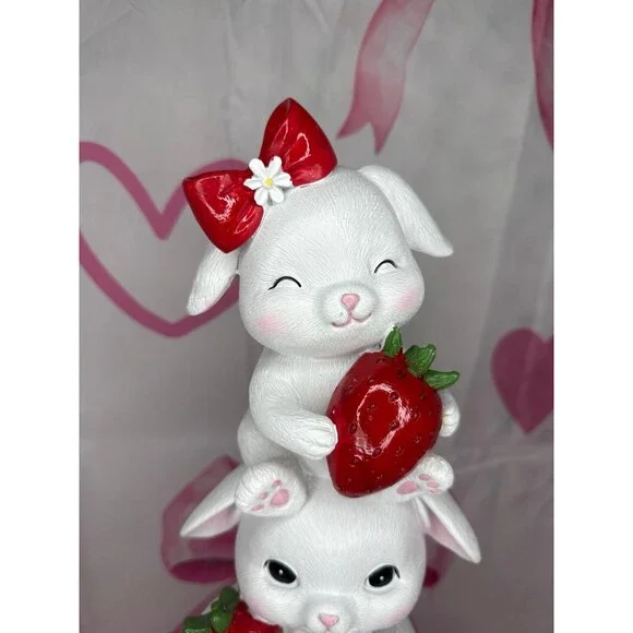 Easter Stacked Bunnies Holding Strawberries Decor - Picture 2 of 7